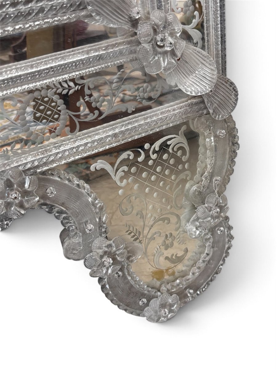 Large Venetian Mirror Made Of Engraved Murano Glass – Early 20th Century-photo-2