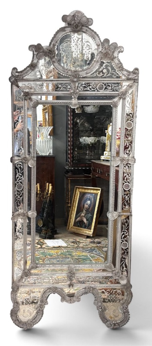 Large Venetian Mirror Made Of Engraved Murano Glass – Early 20th Century-photo-3