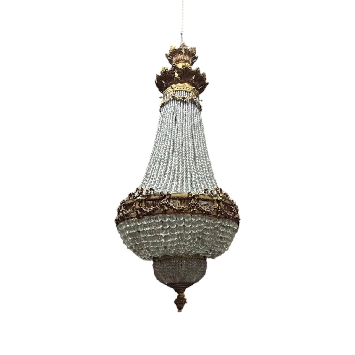 Lustre en bronze doré et cristal en forme de montgolfière – France, milieu du XIXe siècle