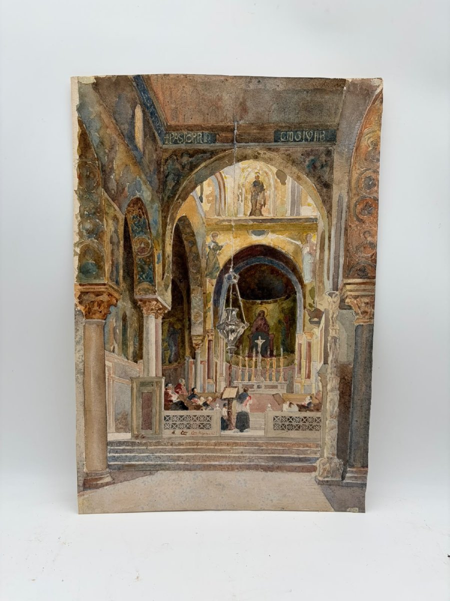 Michele Cortigiani – Intérieur de la Chapelle Palatine de Palerme – Aquarelle-photo-2