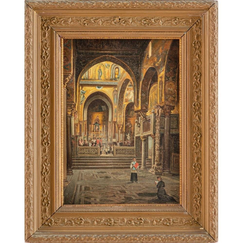 Pietro Volpes – Intérieur de la chapelle Palatine à Palerme – Huile sur toile, signée