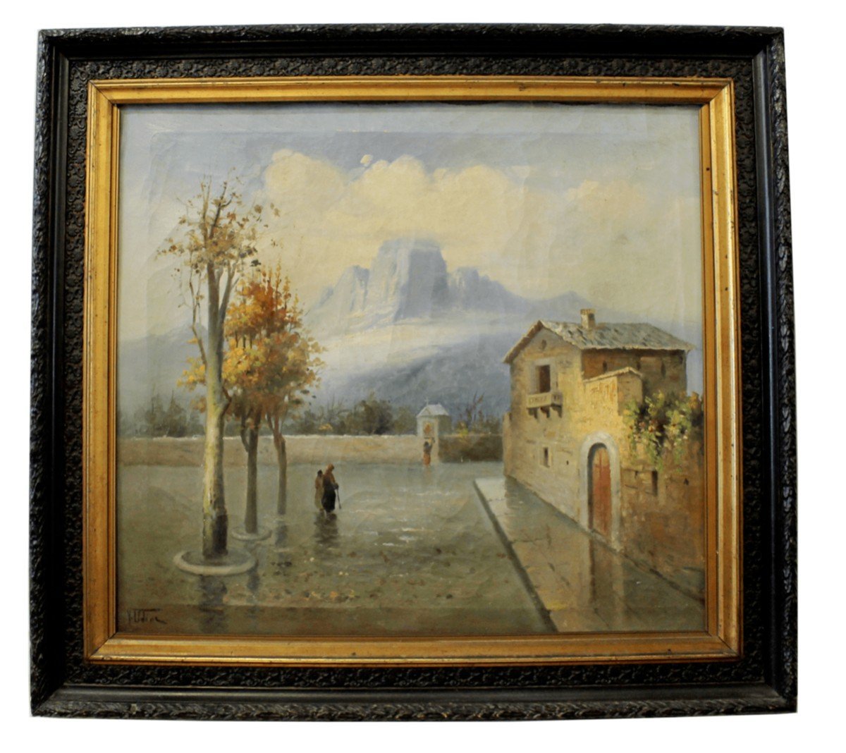 « paysage De Banlieue » Vincenzo Udine, Huile Sur Toile.