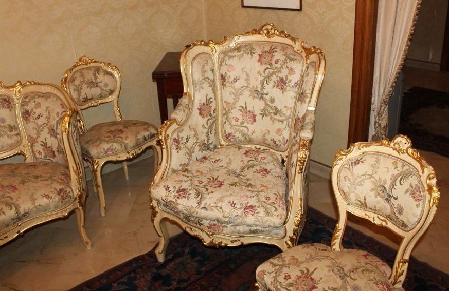 Large Louis XV Living Room Set In Lacquer And Gold, 14-piece Set-photo-2