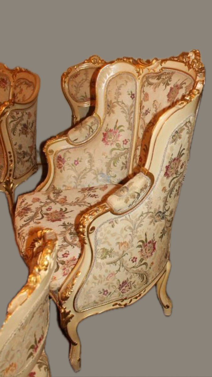 Large Louis XV Living Room Set In Lacquer And Gold, 14-piece Set-photo-4
