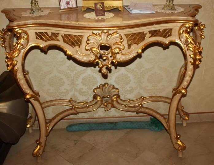 Large Louis XV Living Room Set In Lacquer And Gold, 14-piece Set-photo-7