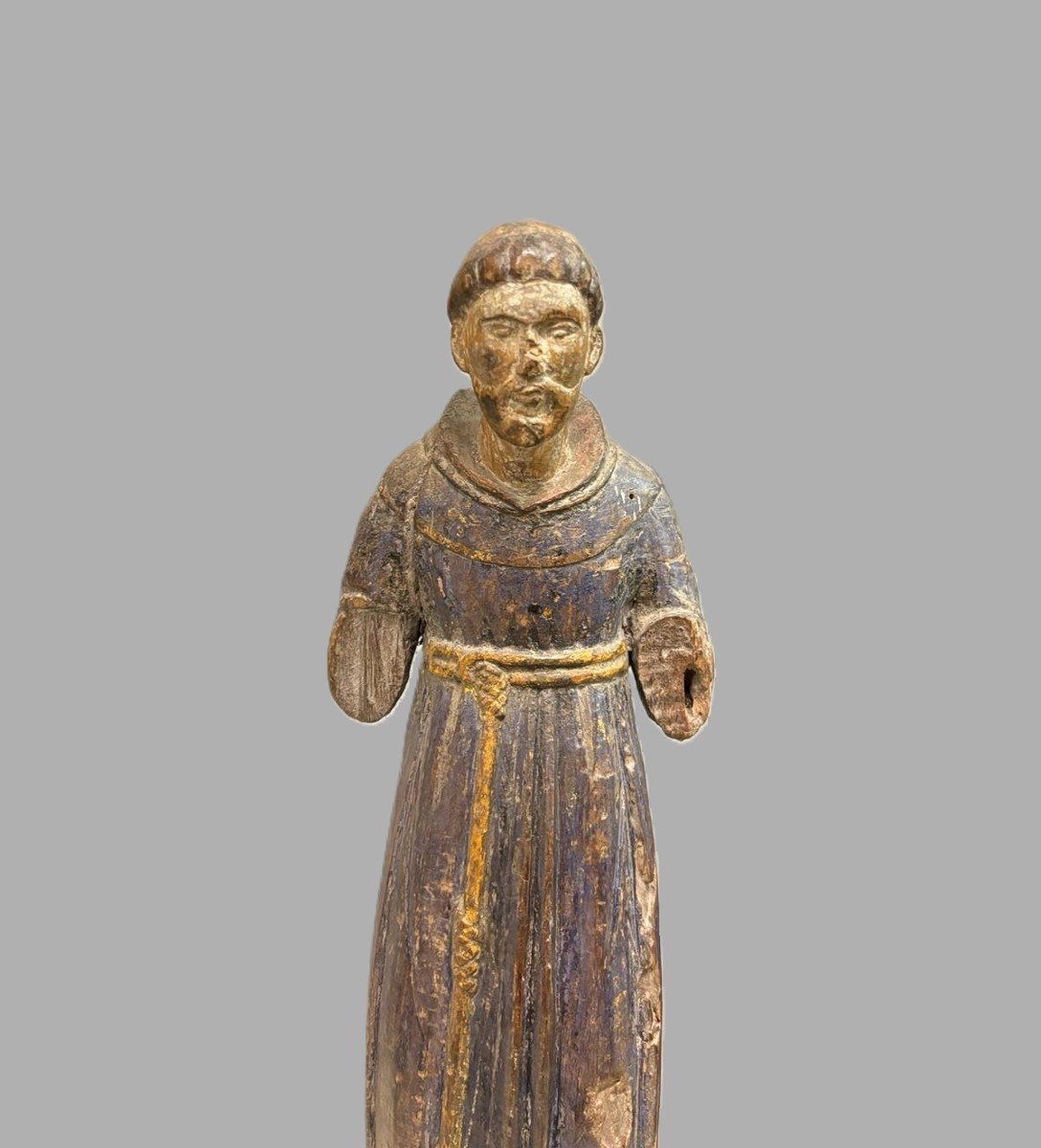 Sculpture en bois polychrome, représentant une figure religieuse-photo-2