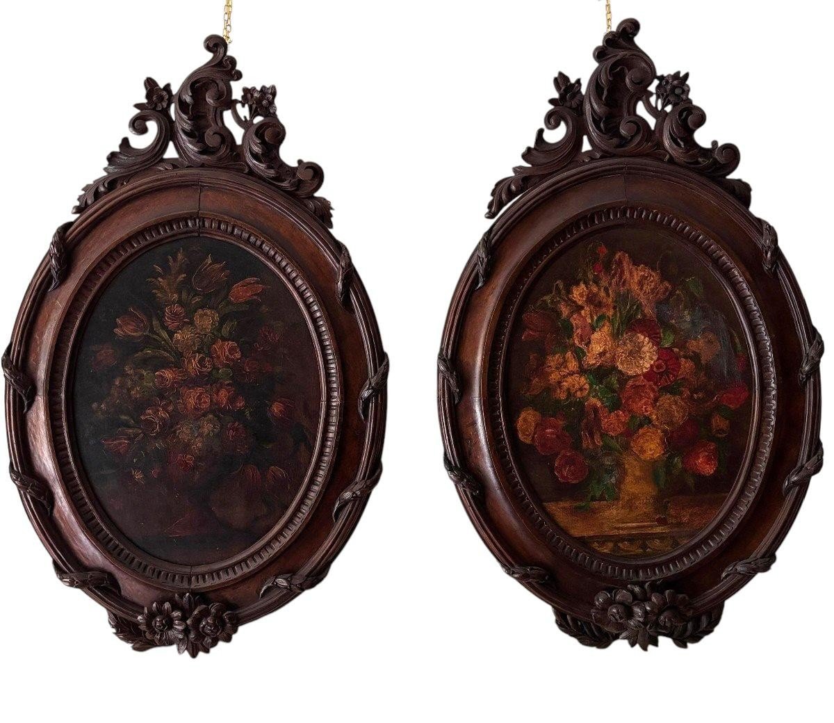 Paire de peintures à l'huile sur panneau, seconde moitié du XIXe siècle