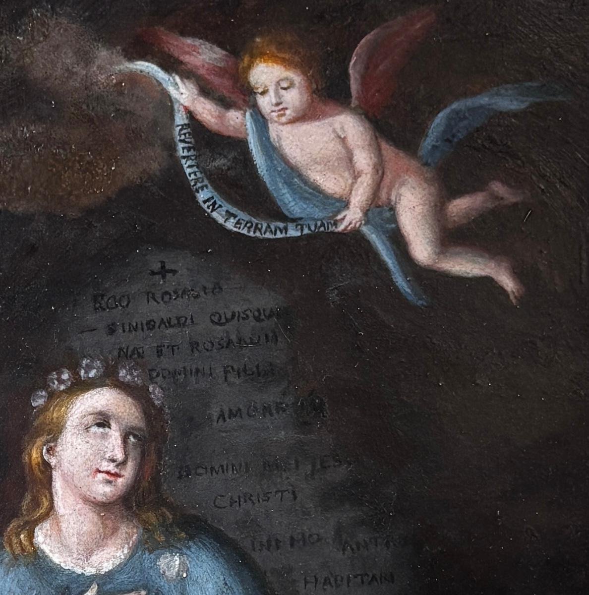Sainte Rosalie ermite – Ancienne peinture sicilienne à l’huile sur métal – XVIIIe/XIXe siècle-photo-4