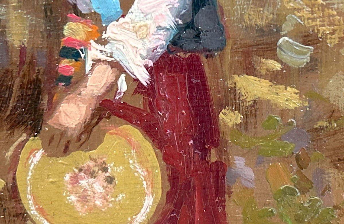 Portrait de femme, huile sur panneau, XXe siècle.-photo-3