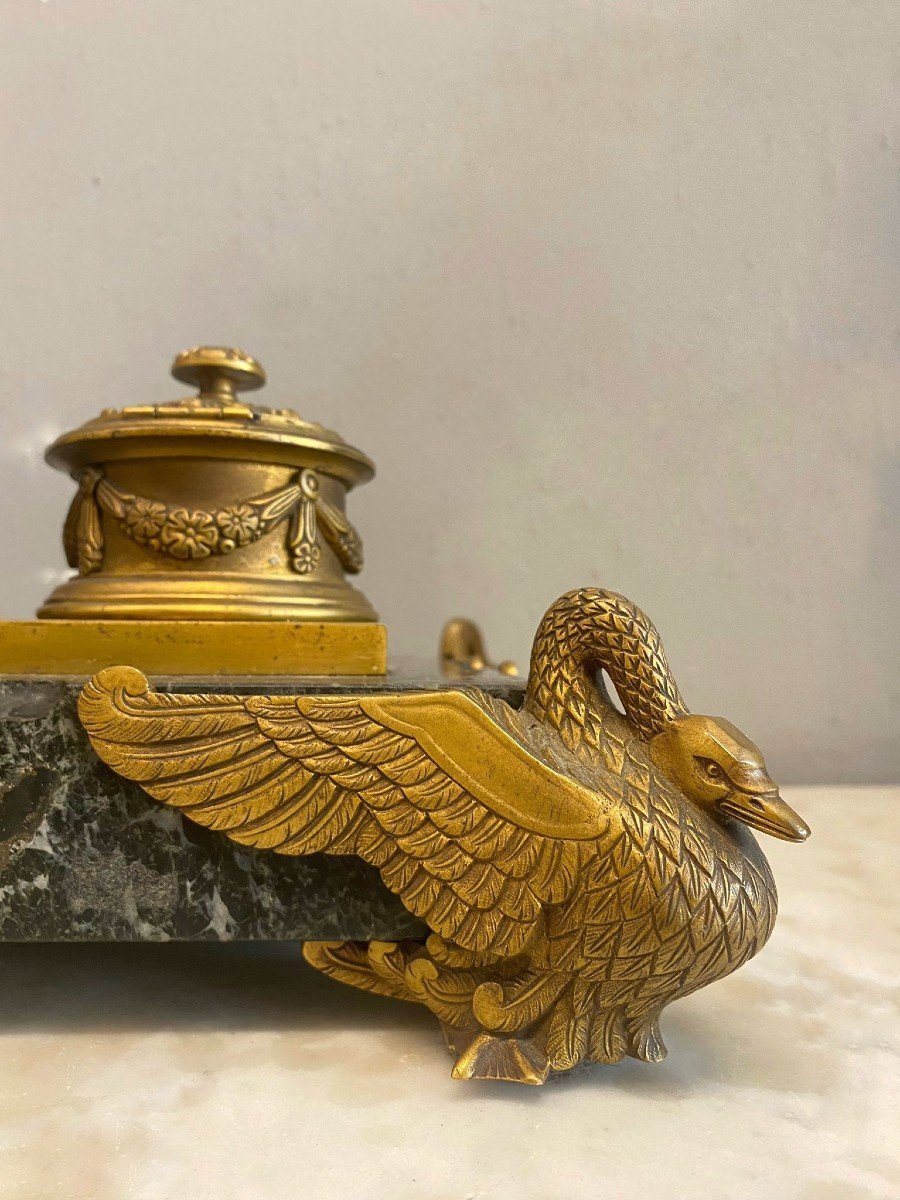 Inkwell Made Of Gilded Bronze And Marble.-photo-3