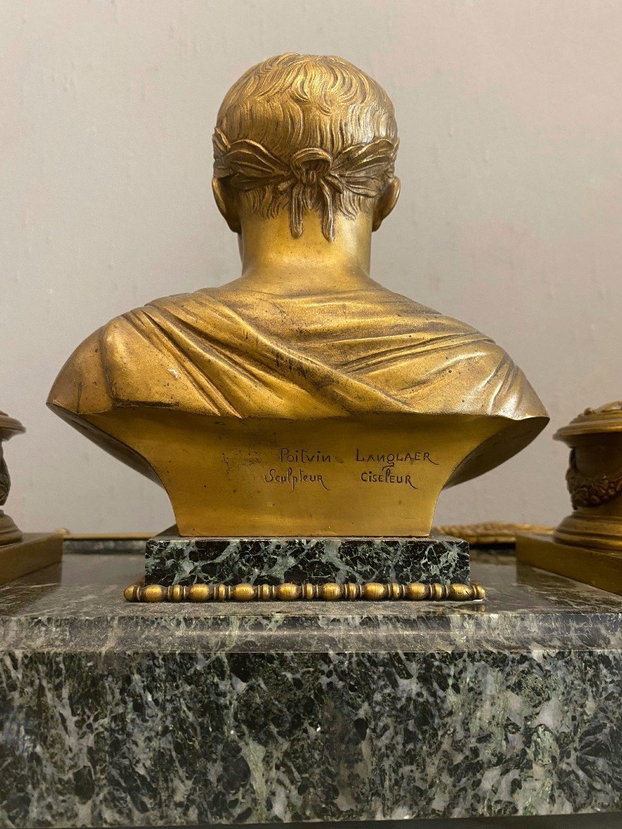 Inkwell Made Of Gilded Bronze And Marble.-photo-2