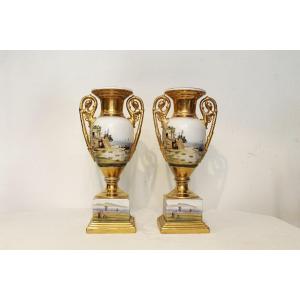 Paire De Vases Empire En Porcelaine, XIXe Siècle