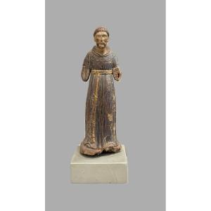 Polychrome Wooden Sculpture, Depicting A Religious Figure