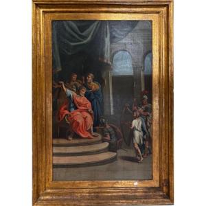 Large Oil Painting On Canvas Depicting David Playing The Harp To King Saul