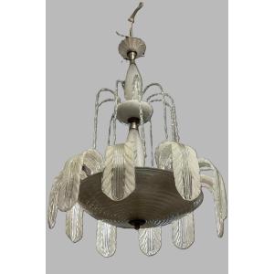  Barovier E Toso Chandelier In Murano Glass And Brass, 1930, Italy