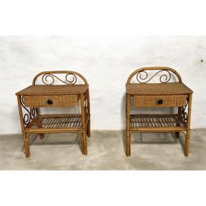 Pair Of Bamboo And Woven Rattan Bedside Tables – Italy, 1950s