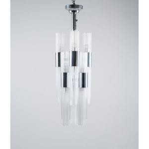 Venini, suspension à 12 lumières, fabriquée à Murano, Italie, 1970.