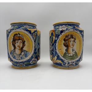 Paire De Cylindres « Caltagirone» XVIIIe Siècle