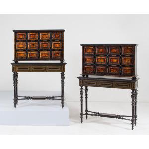 Pair Of Ebony And Sea Turtle Coin Cabinets From The Late 18th Century