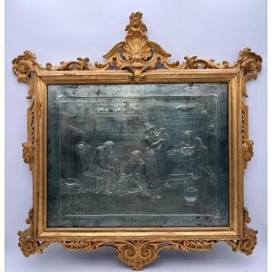 Scène domestique gravée sur verre à la feuille d'argent, France ou Italie, fin du XIXe siècle