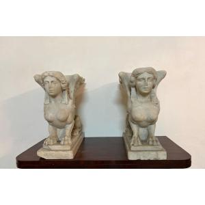 Pair Of Winged Marble Sphinxes – Second Half Of The 18th Century