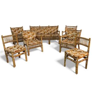 Ensemble de salon en bambou et rotin .Attribué à Franco Albini pour Bonacina, Italie, années 50