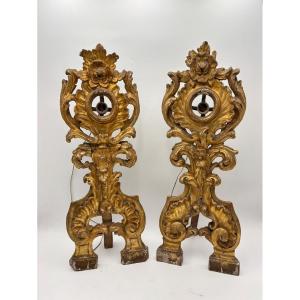 Paire de reliquaires en bois sculpté et doré – XVIIIe siècle
