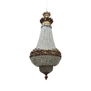 Lustre en bronze doré et cristal en forme de montgolfière – France, milieu du XIXe siècle