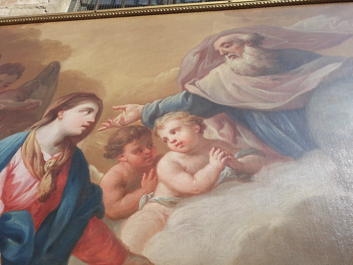 Peinture à l'Huile Sur Toile - Vierge Aux Saints, '700, Piémont -photo-4