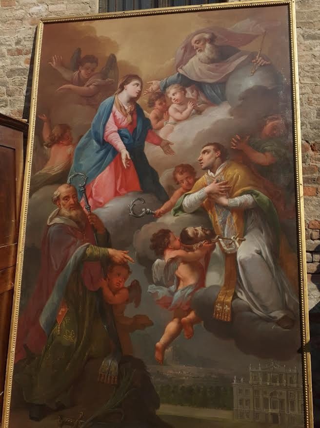 Peinture à l'Huile Sur Toile - Vierge Aux Saints, '700, Piémont 