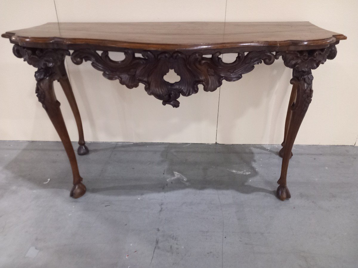 Console En Noyer Finement Sculpté, XVIIIe Siècle, Piémont -photo-2