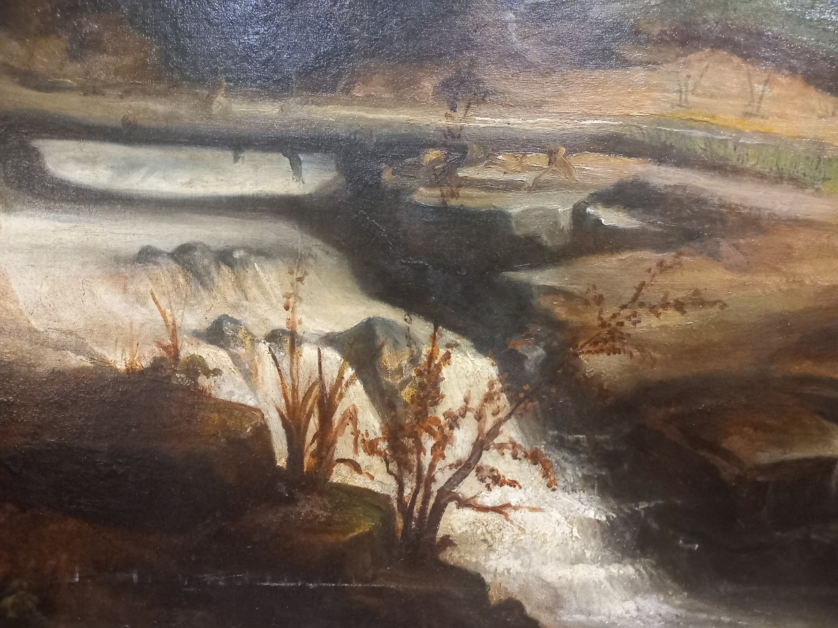 Painting - Landscape With Figures And Stream, 19th Century-photo-4