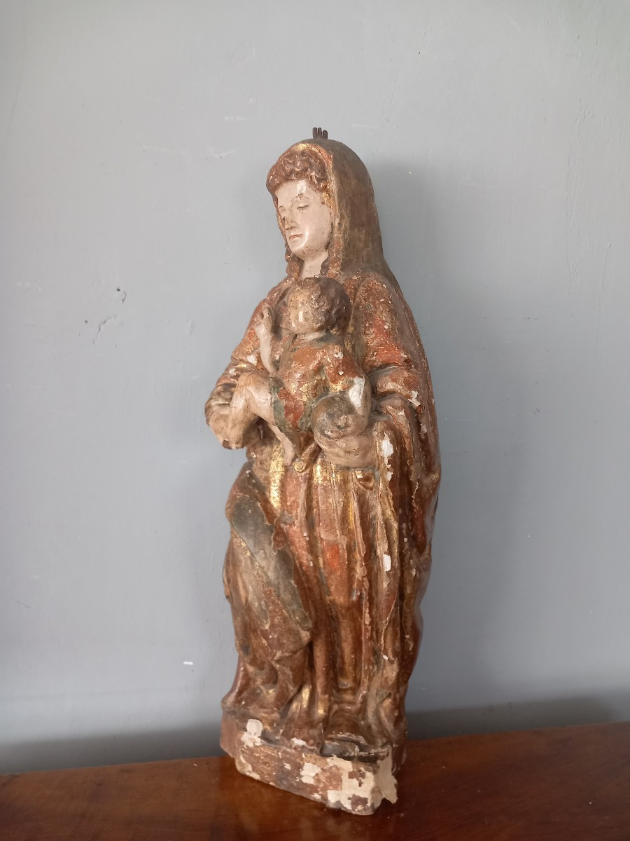Wooden Sculpture - Madonna With Child. '500, Italy -photo-1