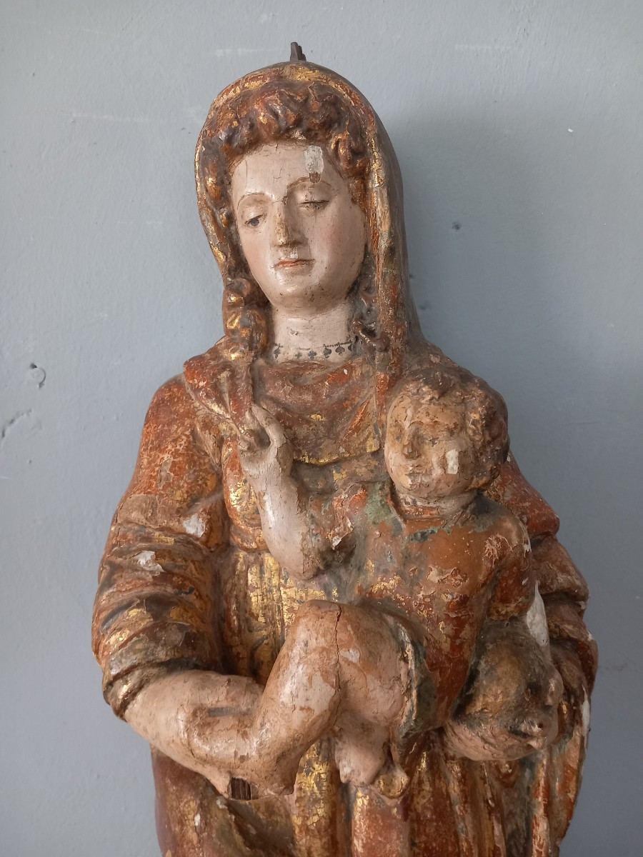 Wooden Sculpture - Madonna With Child. '500, Italy -photo-2