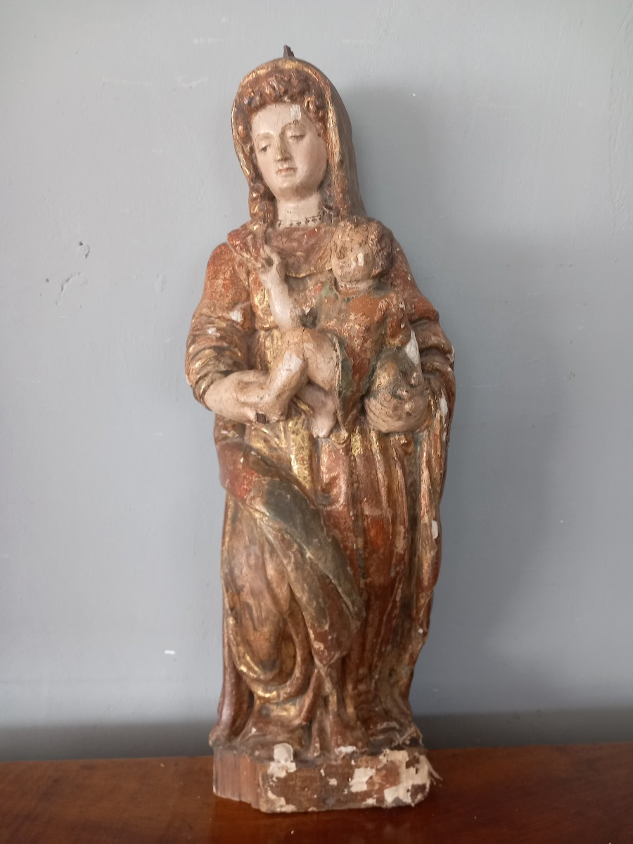 Wooden Sculpture - Madonna With Child. '500, Italy 
