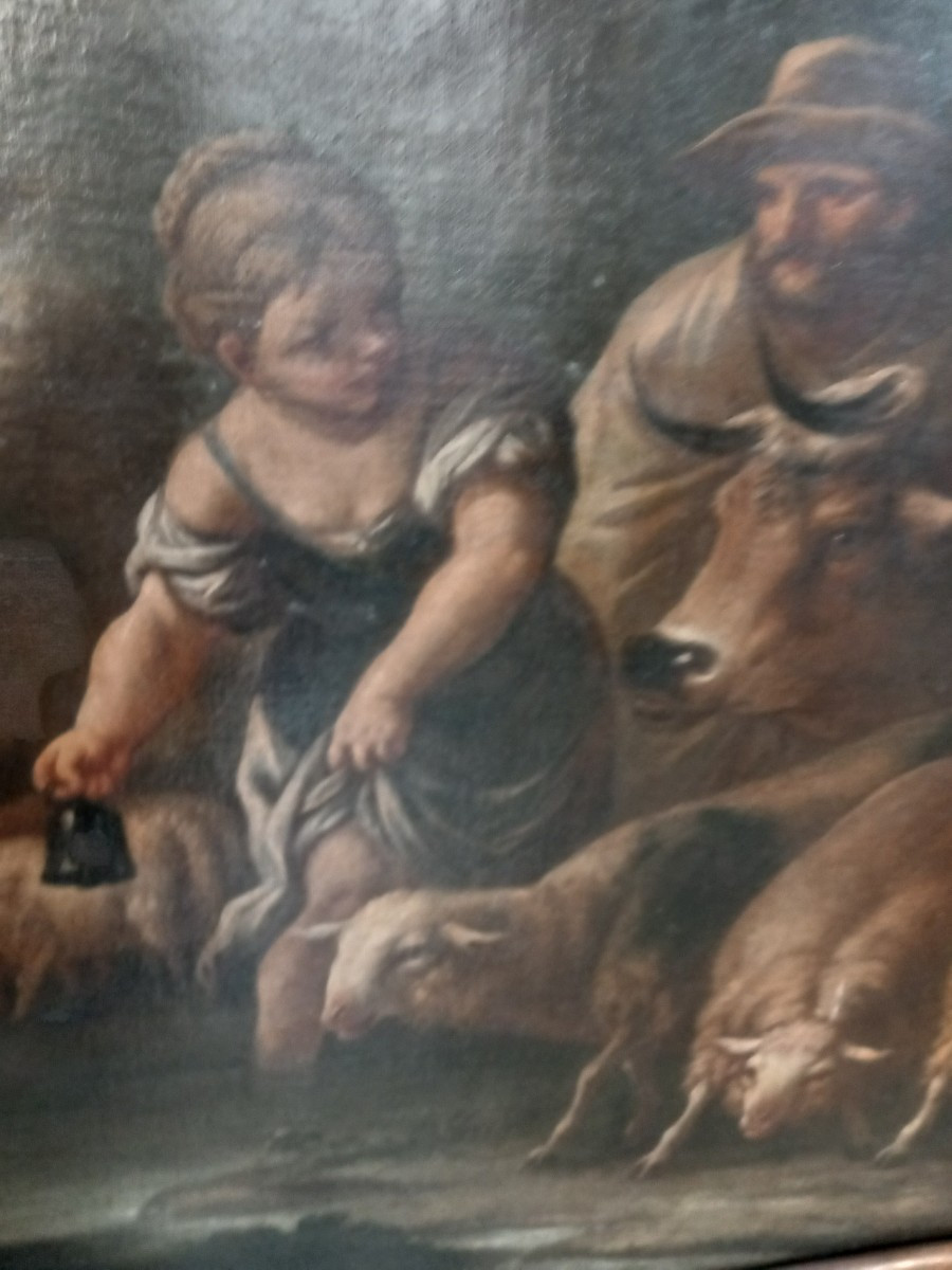 Oil On Canvas - Country Scene With Figures And Animals, 18th Century - Lombardy-photo-4