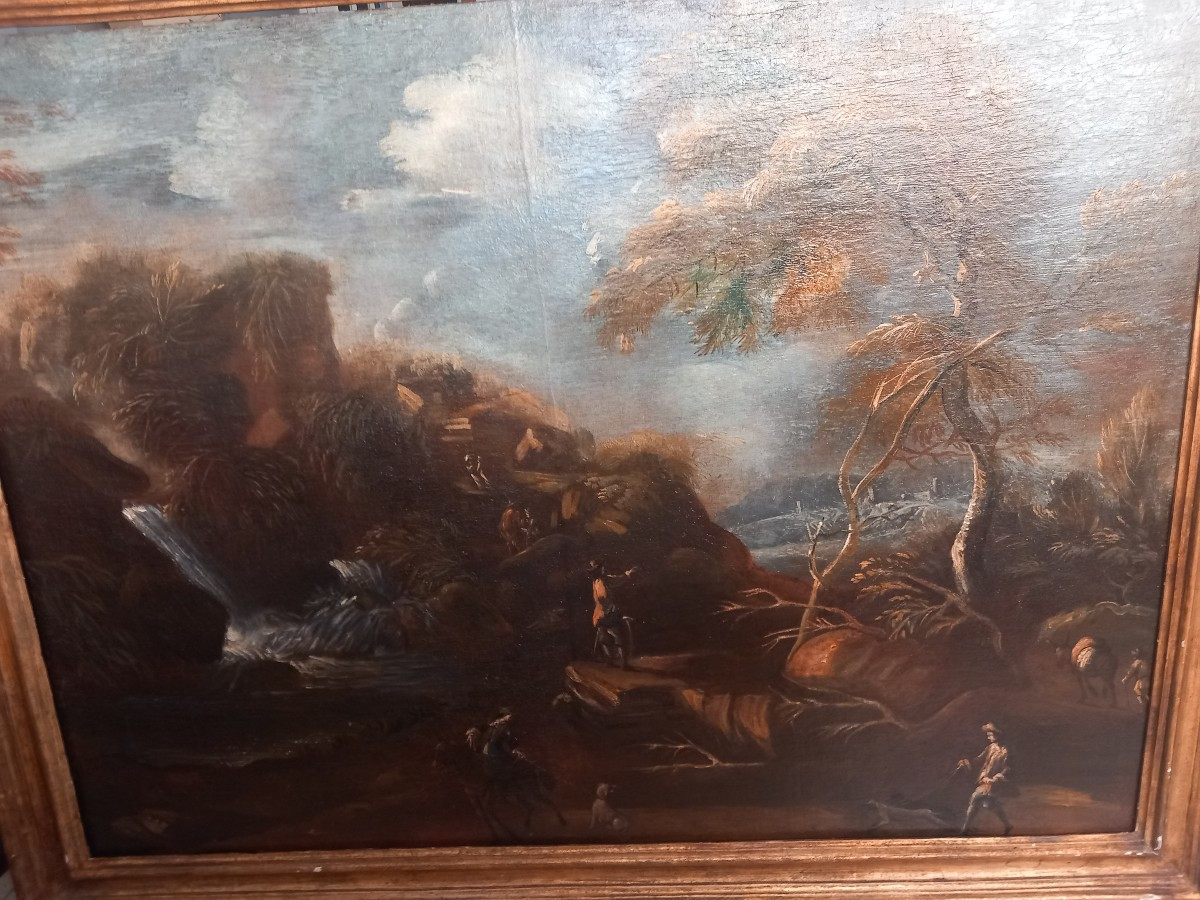 Oil Painting On Canvas - Landscape With Figures, 18th Century  Period, Liguria-photo-3