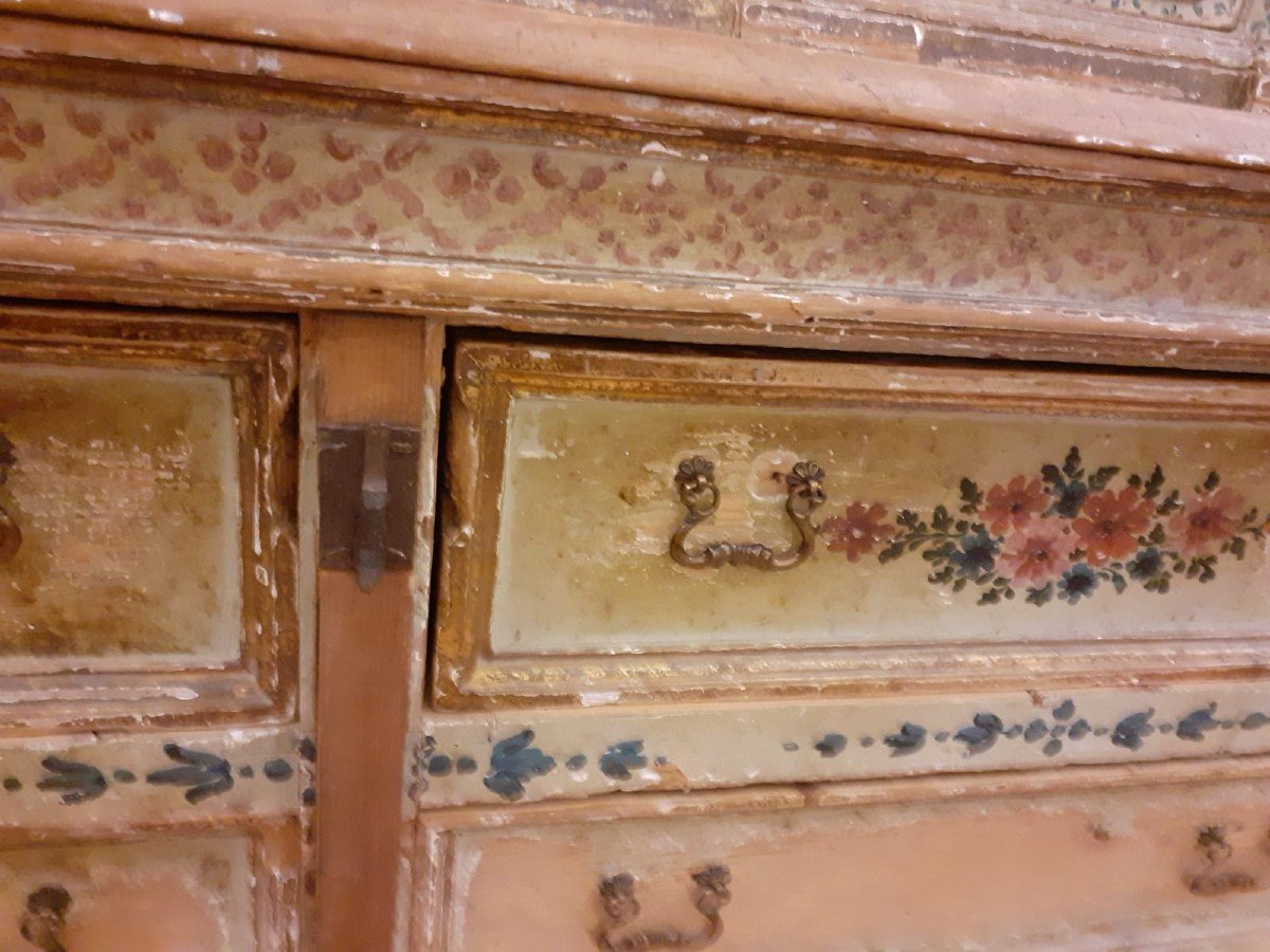 Notarial Cabinet (or Sacristy) In Lacquer With Floral Decorations.  No Religious References.  Period '600, Palermo  Dimensions Cm 322 H  Base 115 X 110 Cm  Raised 45 X 45 Cm; 162 X 45 Cm-photo-1