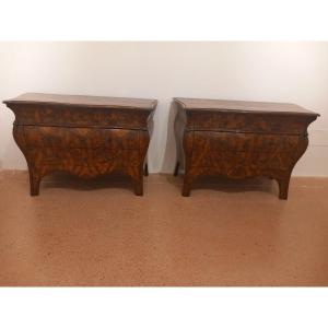 Pair Of Walnut Veneered Dressers, 18th Century, Lombardy