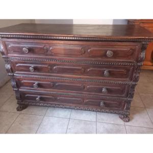 Walnut Chest Of Drawers, 17th Century, Lombardy