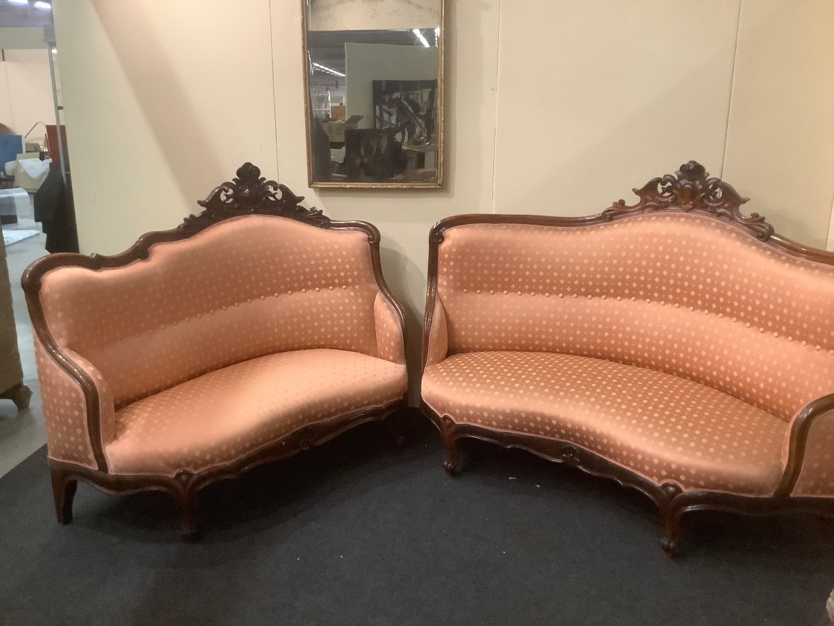 Pair Of Walnut Sofas From The First Half Of The Nineteenth Century