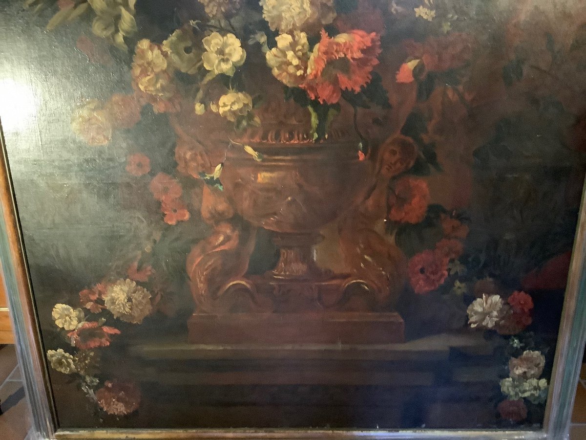 Large Oil On Canvas Still Life Late 18 Th Century-photo-2