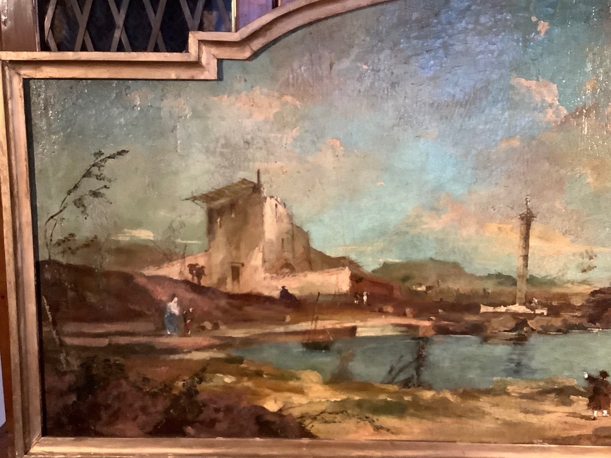 Oil On Canvas Capriccio Style Guardi Ep Late 700 Early 800-photo-2
