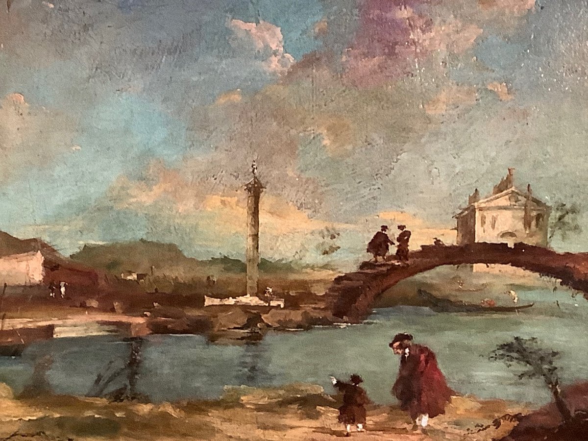 Oil On Canvas Capriccio Style Guardi Ep Late 700 Early 800-photo-1
