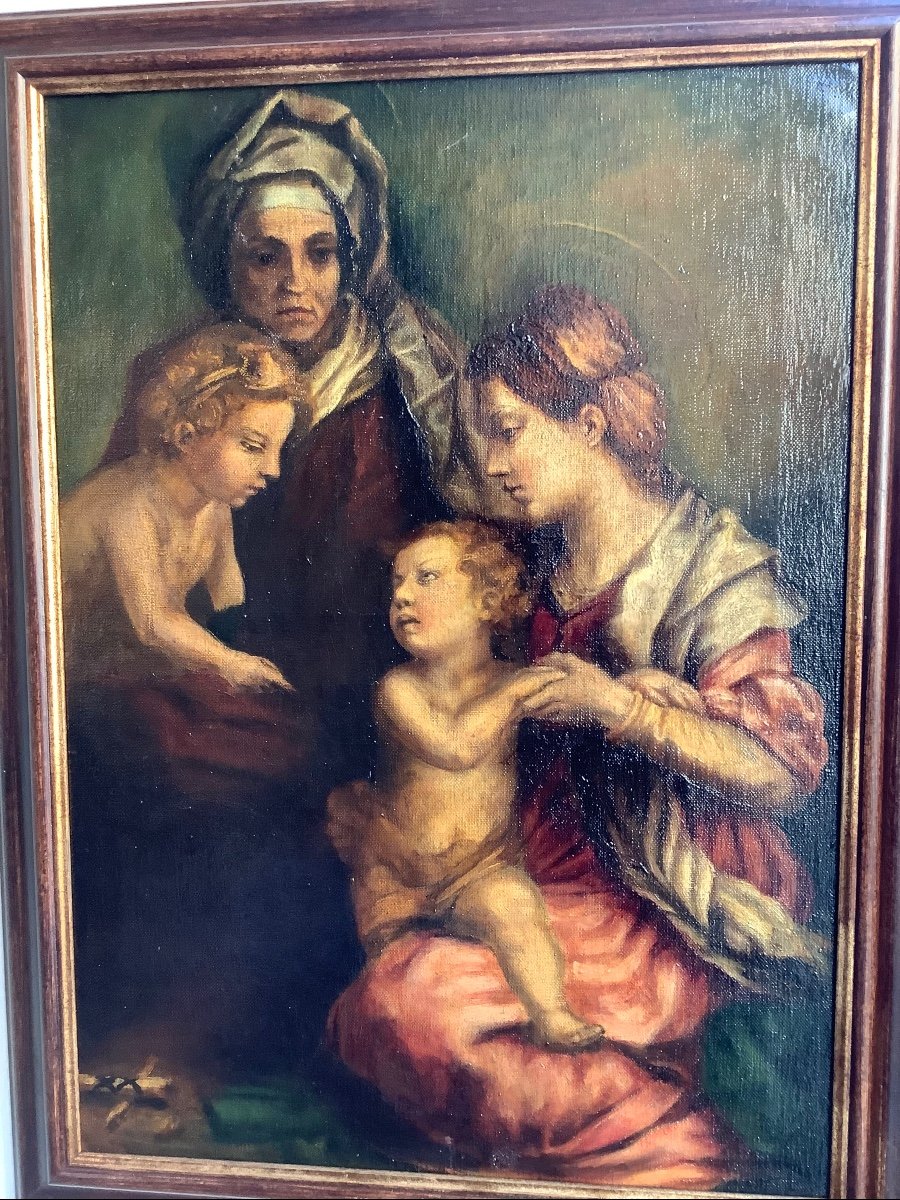 Oil On Canvas Madonna With Child And Saints Ep Late 19th Century