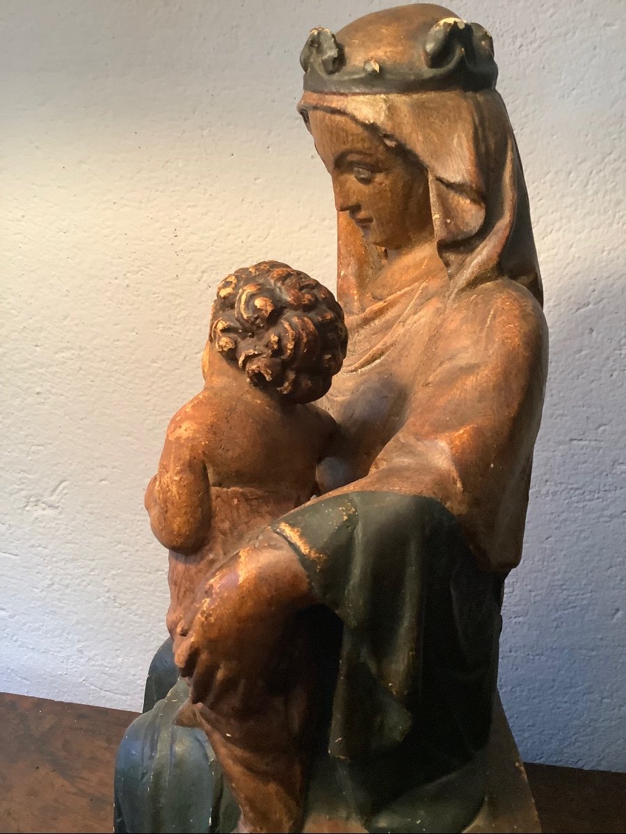 Plaster Sculpture Seated Madonna With Child Ep XIX Century-photo-4