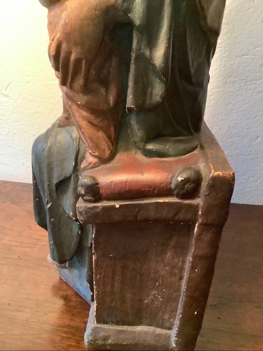 Plaster Sculpture Seated Madonna With Child Ep XIX Century-photo-1