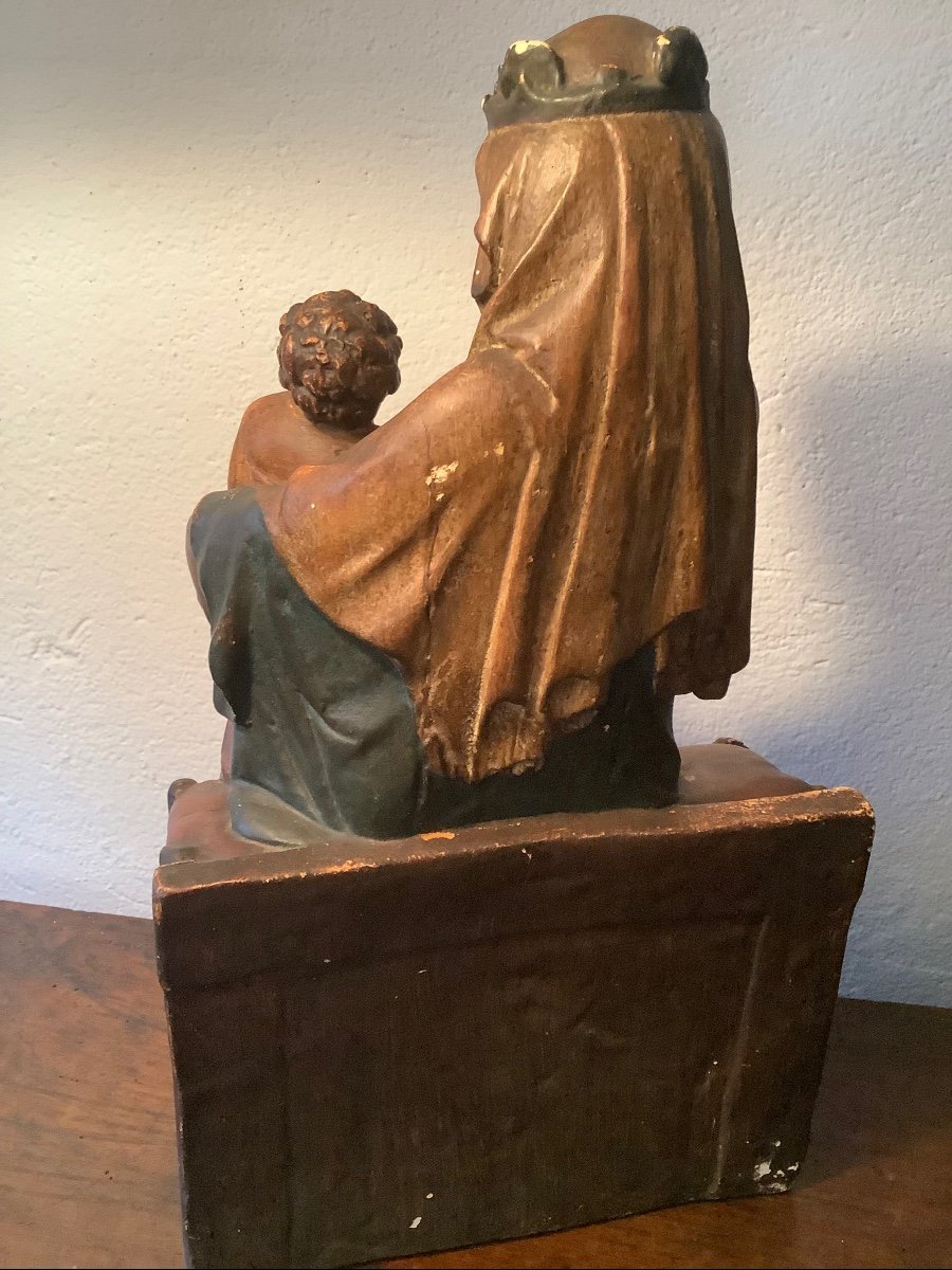 Plaster Sculpture Seated Madonna With Child Ep XIX Century-photo-2