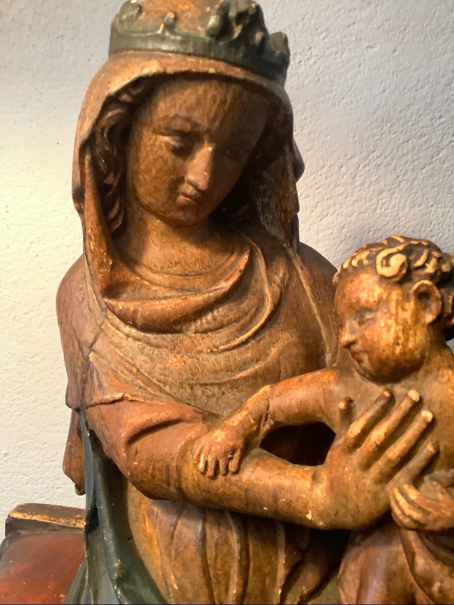 Plaster Sculpture Seated Madonna With Child Ep XIX Century-photo-5