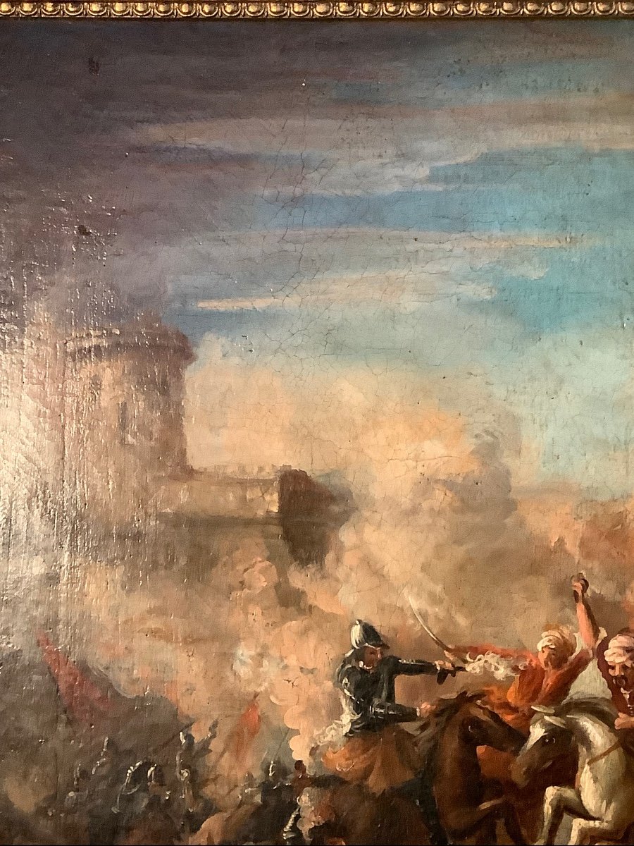 Oil On Canvas Battle At The Jacques Courtois Ep Late 18th Century -photo-4